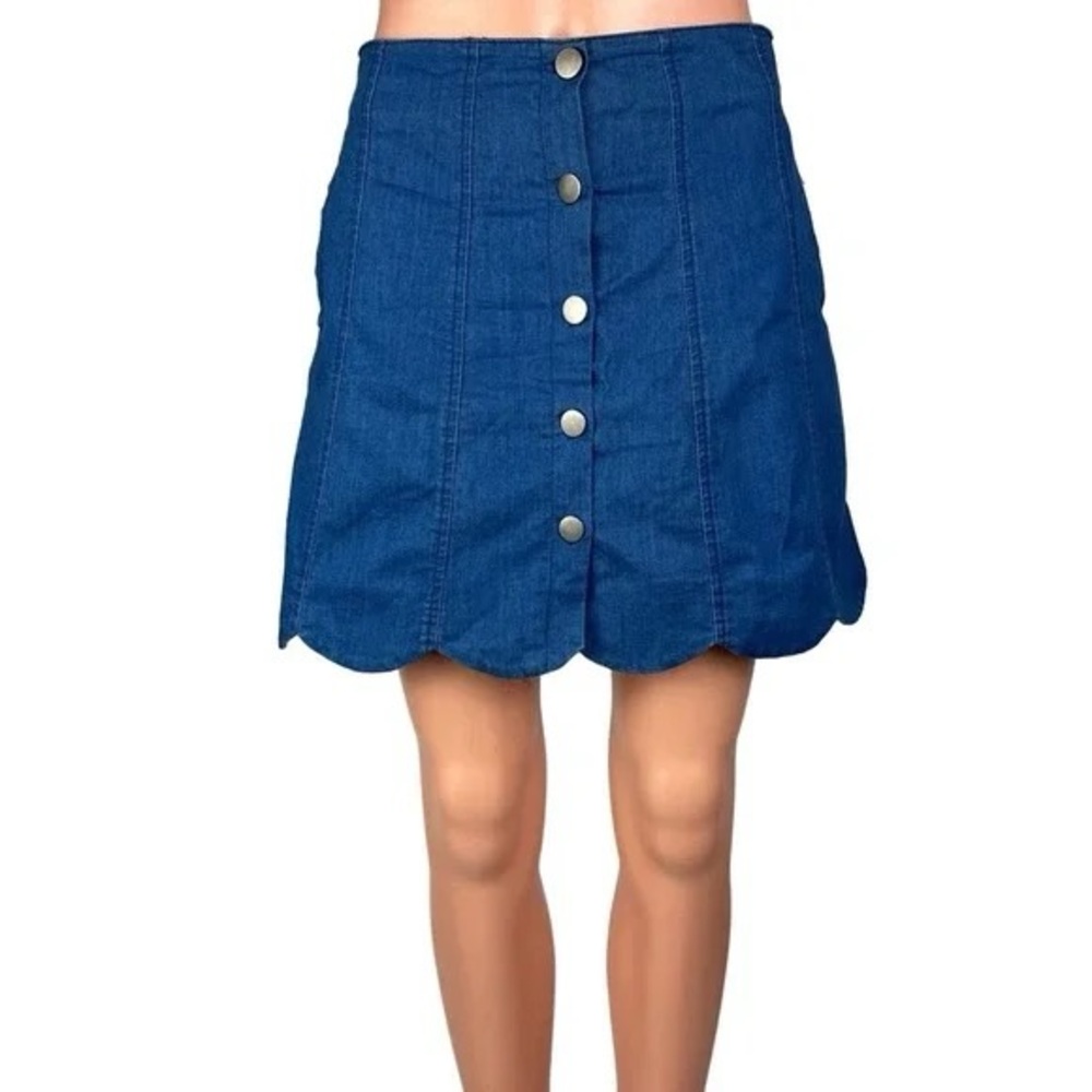 Lush Scalloped Hem Denim Skirt
